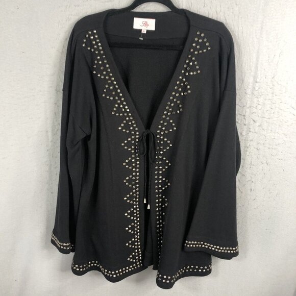 Roja Cardigan Womens Extra Large Black Studded Sweater Western Boho Rodeo Ranch - Picture 1 of 16